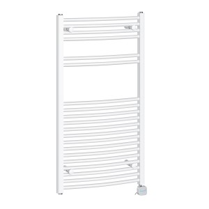 Fjord 1100 x 600mm Curved White Thermostatic Bluetooth Electric Heated Towel Rail