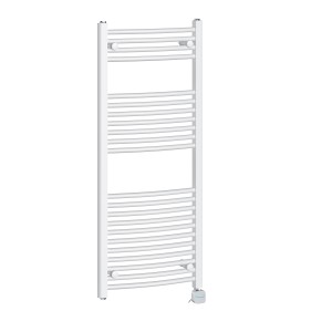 Fjord 1200 x 500mm Curved White Thermostatic Bluetooth Electric Heated Towel Rail
