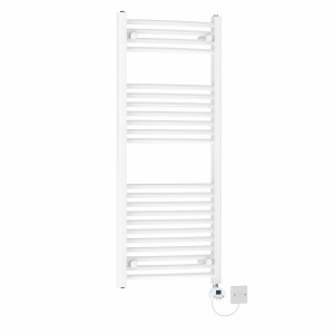 Fjord 1200 x 500mm Curved White Electric Towel Rail with White LCD Display Thermostatic Element