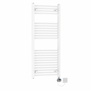 Fjord 1200 x 500mm Curved White Electric Towel Rail with Chrome LCD Display Thermostatic Element