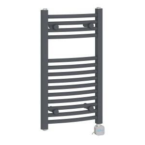 Fjord 700 x 400mm Curved Grey Thermostatic Bluetooth Electric Heated Towel Rail