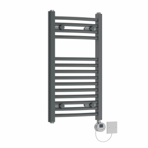 Fjord 700 x 400mm Curved Grey Electric Towel Rail with Chrome LCD Display Thermostatic Element