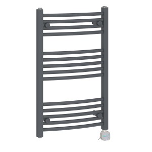 Fjord 800 x 500mm Curved Grey Thermostatic Bluetooth Electric Heated Towel Rail