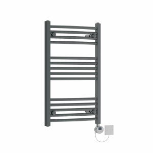 Fjord 800 x 500mm Curved Grey Electric Towel Rail with Chrome LCD Display Thermostatic Element