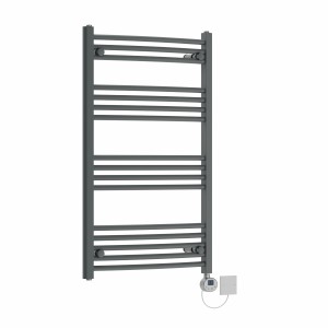 Fjord 1000 x 600mm Curved Grey Electric Towel Rail with Chrome LCD Display Thermostatic Element