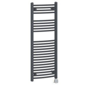 Fjord 1200 x 450mm Curved Grey Thermostatic Bluetooth Electric Heated Towel Rail