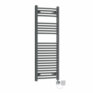 Fjord 1200 x 450mm Curved Grey Electric Towel Rail with Chrome LCD Display Thermostatic Element