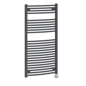 Fjord 1200 x 600mm Curved Grey Thermostatic Bluetooth Electric Heated Towel Rail