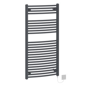 Fjord 1200 x 600mm Curved Grey Electric Heated Towel Rail
