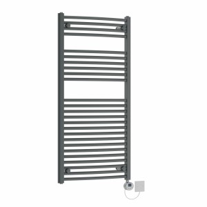 Fjord 1200 x 600mm Curved Grey Electric Towel Rail with Chrome LCD Display Thermostatic Element