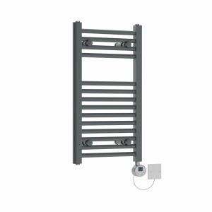 Bergen 700 x 400mm Straight Grey Electric Towel Rail with Chrome LCD Display Thermostatic Element