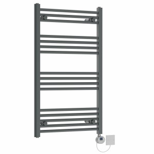 Bergen 1000 x 600mm Straight Grey Electric Towel Rail with Chrome LCD Display Thermostatic Element