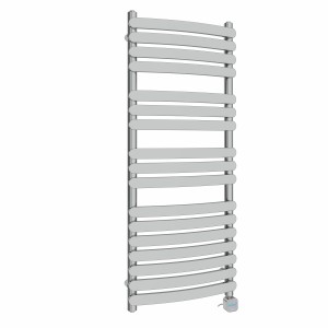 Boden 1200 x 500mm Curved Chrome Flat Panel Thermostatic Bluetooth Electric Designer Heated Towel Rail