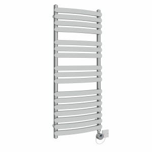 Boden 1200 x 500mm Curved Chrome Flat Panel Electric LCD Display Thermostatic Heated Designer Towel Rail