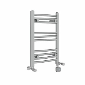 Fjord 600 x 400mm Dual Fuel Curved Chrome Thermostatic Bluetooth Electric Heated Towel Rail