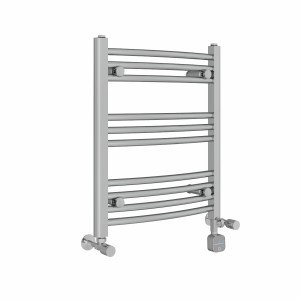 Fjord 600 x 500mm Dual Fuel Curved Chrome Thermostatic Bluetooth Electric Heated Towel Rail