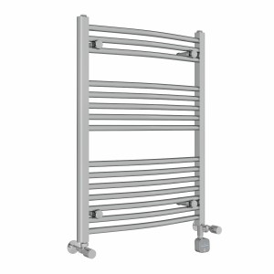 Fjord 800 x 600mm Dual Fuel Curved Chrome Thermostatic Bluetooth Electric Heated Towel Rail