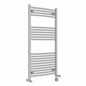 Fjord 1200 x 600mm Dual Fuel Curved Chrome Thermostatic Bluetooth Electric Heated Towel Rail