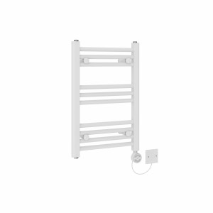 Bergen 600 x 400mm Straight White Thermostatic Electric Heated Towel Rail with White Terma Element