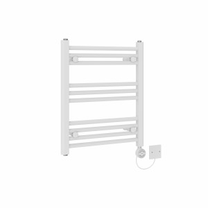 Bergen 600 x 500mm Straight White Thermostatic Electric Heated Towel Rail with White Terma Element