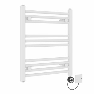 Bergen 600 x 500mm Straight White Thermostatic Electric Heated Towel Rail with Black Terma Element