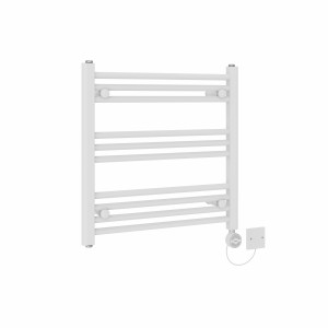 Bergen 600 x 600mm Straight White Thermostatic Electric Heated Towel Rail with White Terma Element