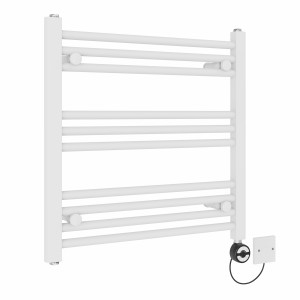 Bergen 600 x 600mm Straight White Thermostatic Electric Heated Towel Rail with Black Terma Element