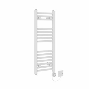 Bergen 800 x 300mm Straight White Thermostatic Electric Heated Towel Rail with White Terma Element