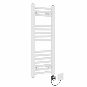 Bergen 800 x 300mm Straight White Thermostatic Electric Heated Towel Rail with Black Terma Element