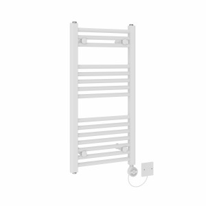 Bergen 800 x 400mm Straight White Thermostatic Electric Heated Towel Rail with White Terma Element