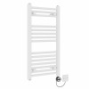 Bergen 800 x 400mm Straight White Thermostatic Electric Heated Towel Rail with Black Terma Element