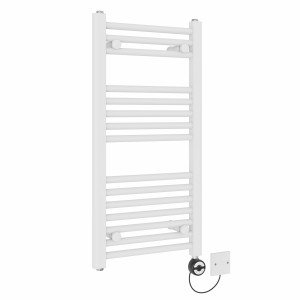 Bergen 800 x 400mm Straight White Thermostatic Electric Heated Towel Rail with Black Terma Element