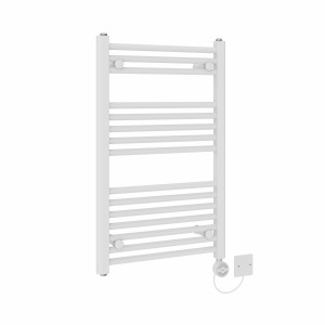 Bergen 800 x 500mm Straight White Thermostatic Electric Heated Towel Rail with White Terma Element