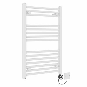 Bergen 800 x 500mm Straight White Thermostatic Electric Heated Towel Rail with Black Terma Element