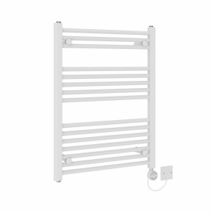 Bergen 800 x 600mm Straight White Thermostatic Electric Heated Towel Rail with White Terma Element