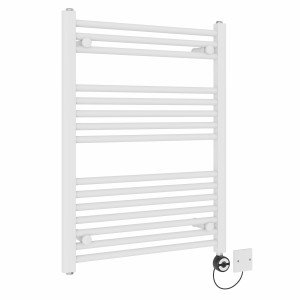 Bergen 800 x 600mm Straight White Thermostatic Electric Heated Towel Rail with Black Terma Element