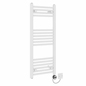 Bergen 1000 x 400mm Straight White Thermostatic Electric Heated Towel Rail with Black Terma Element