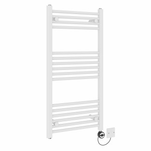 Bergen 1000 x 500mm Straight White Thermostatic Electric Heated Towel Rail with Black Terma Element