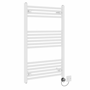 Bergen 1000 x 600mm Straight White Thermostatic Electric Heated Towel Rail with Black Terma Element