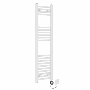 Bergen 1200 x 300mm Straight White Thermostatic Electric Heated Towel Rail with Black Terma Element