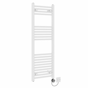 Bergen 1200 x 400mm Straight White Thermostatic Electric Heated Towel Rail with Black Terma Element