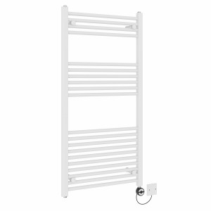 Bergen 1200 x 600mm Straight White Thermostatic Electric Heated Towel Rail with Black Terma Element