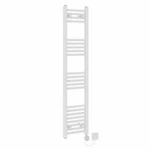 Bergen 1400 x 300mm Straight White Thermostatic Electric Heated Towel Rail with White Terma Element