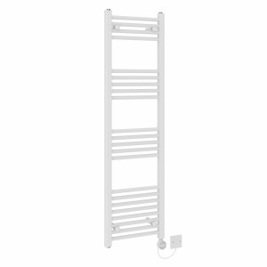 Bergen 1400 x 400mm Straight White Thermostatic Electric Heated Towel Rail with White Terma Element