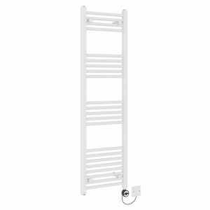 Bergen 1400 x 400mm Straight White Thermostatic Electric Heated Towel Rail with Black Terma Element