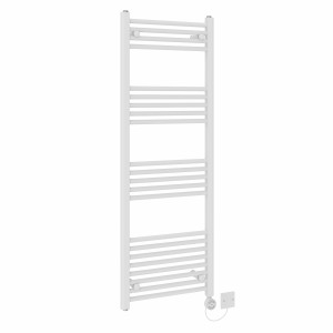 Bergen 1400 x 500mm Straight White Thermostatic Electric Heated Towel Rail with White Terma Element