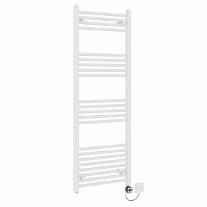 Bergen 1400 x 500mm Straight White Thermostatic Electric Heated Towel Rail with Black Terma Element