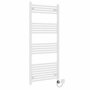 Bergen 1400 x 600mm Straight White Thermostatic Electric Heated Towel Rail with Black Terma Element