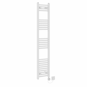Bergen 1600 x 300mm Straight White Thermostatic Electric Heated Towel Rail with White Terma Element