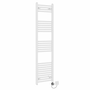 Bergen 1600 x 400mm Straight White Thermostatic Electric Heated Towel Rail with Black Terma Element